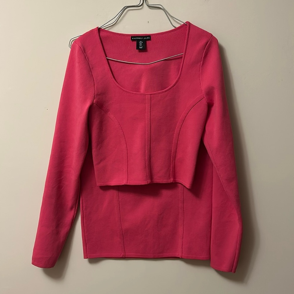 Sincerely Jules 2 piece pink knit straight skirt long sleeved top size L